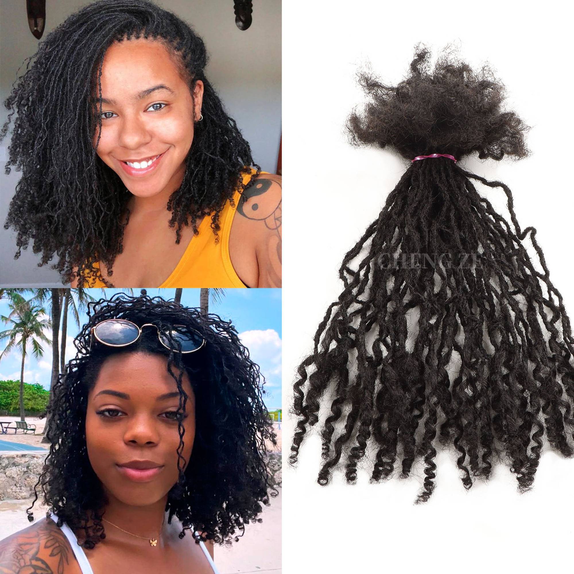 0.1-0.2cm handmade curly hair end with curly hair tip real hair — product photo